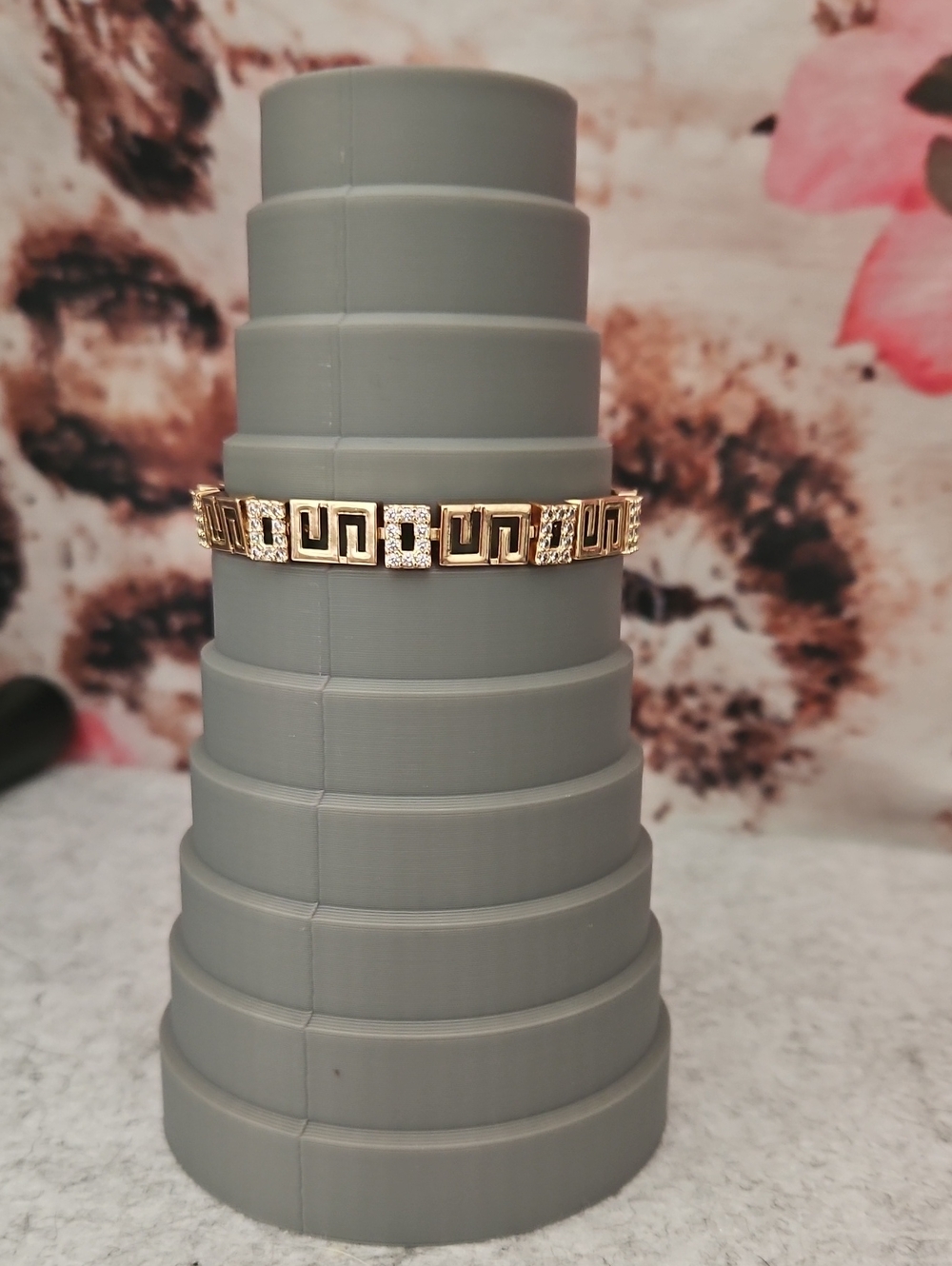 14k Gold Filled Greek Key Link Bracelet with Clear Stones - Women Jewelry